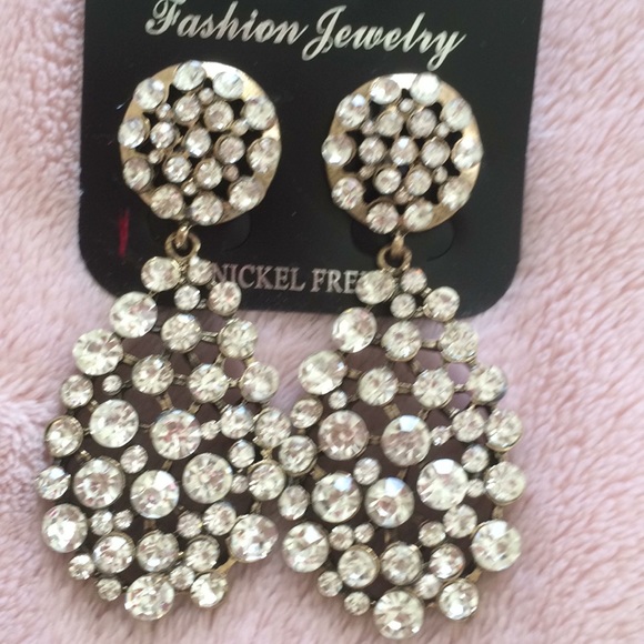 NIP 3” Drop Diamond Statement Earrings - Picture 2 of 4